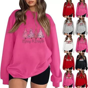 Женская модная повседневная толстовка с длинным рукавом и рождественским принтом M
