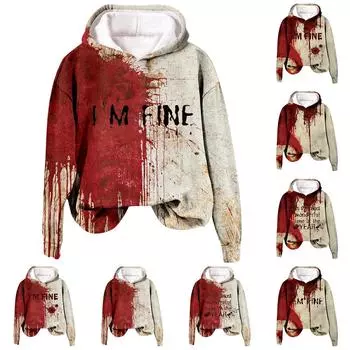 Женская модная повседневная толстовка с длинным рукавом и капюшоном с принтом на Хэллоуин XXXL хаки