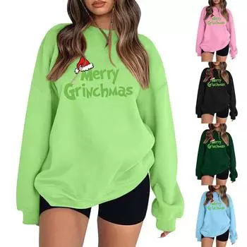 Женская модная повседневная толстовка с длинным рукавом и рождественским принтом XXL розовый