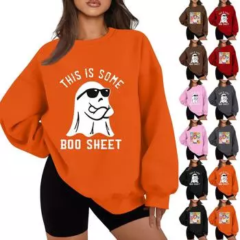 Женская модная повседневная толстовка с длинным рукавом и принтом на Хэллоуин XXL