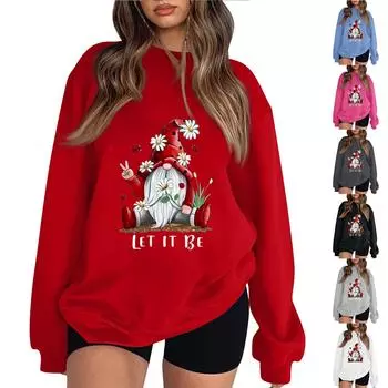 Женская модная повседневная толстовка с длинным рукавом и рождественским принтом M