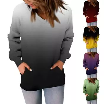 Женская модная повседневная толстовка с длинным рукавом и v-образным вырезом с принтом XXXL