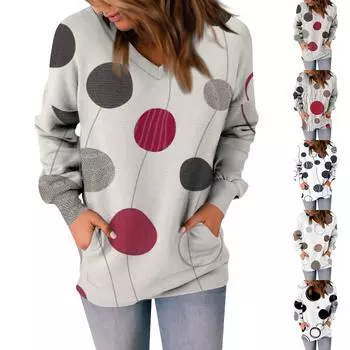 Женская модная повседневная толстовка с длинным рукавом и v-образным вырезом с принтом S чёрный