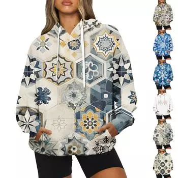 Женская модная повседневная толстовка с длинным рукавом и капюшоном с принтом M