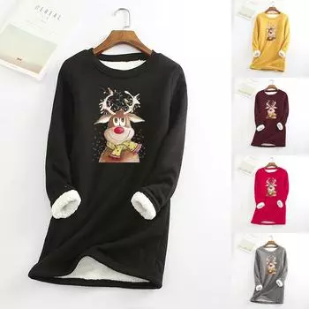 Женская модная повседневная толстовка с длинным рукавом с рождественским принтом, теплое нижнее белье, топ XXXL красный