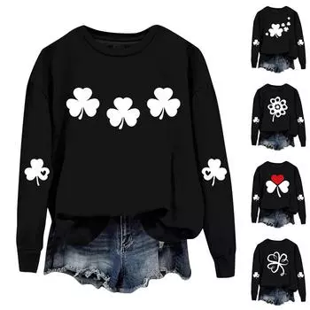 Женская модная повседневная толстовка с длинным рукавом и круглым вырезом M чёрный