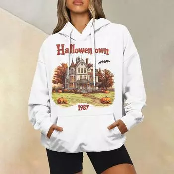 Женская модная повседневная толстовка с длинным рукавом и капюшоном с принтом XL оранжевый