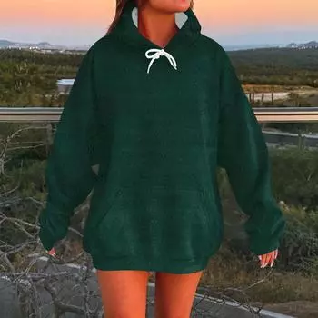 Женская модная повседневная толстовка с длинным рукавом и капюшоном, однотонная толстовка S бежевый