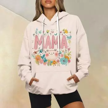 Женская модная повседневная толстовка с длинным рукавом и капюшоном с принтом XXXL бежевый