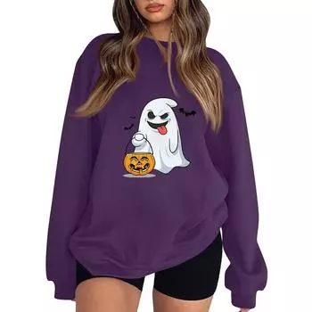 Женская модная повседневная толстовка с длинным рукавом и принтом на Хэллоуин S фиолетовый