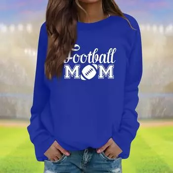 Женская модная повседневная толстовка с длинным рукавом и круглым вырезом с принтом XL синий