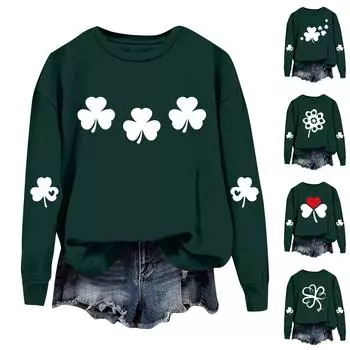 Женская модная повседневная толстовка с длинным рукавом и круглым вырезом S зелёный