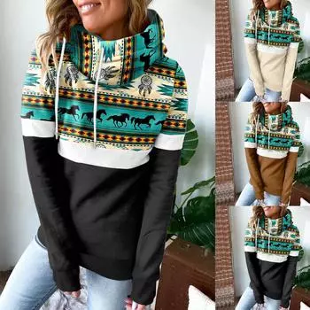 Женская модная повседневная толстовка с длинными рукавами и воротником-шарфом с принтом, блузка XXL кофейный