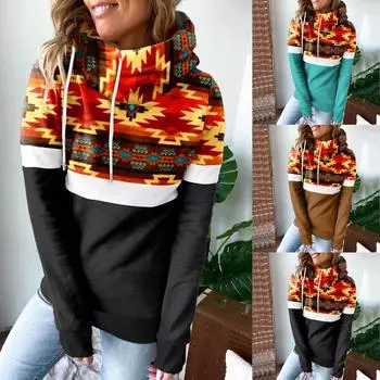 Женская модная повседневная толстовка с длинными рукавами и воротником-шарфом с принтом, блузка XXL чёрный