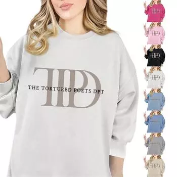 Женская модная повседневная толстовка с длинными рукавами и круглым вырезом с принтом букв M бежевый