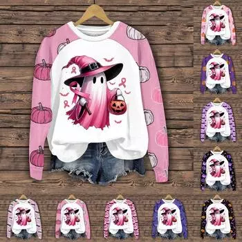 Женская модная повседневная толстовка с длинными рукавами и принтом призрака с круглым вырезом для Хэллоуина M
