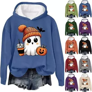 Женская модная повседневная толстовка с длинными рукавами и капюшоном на Хэллоуин с принтом призрачных букв XXL бежевый