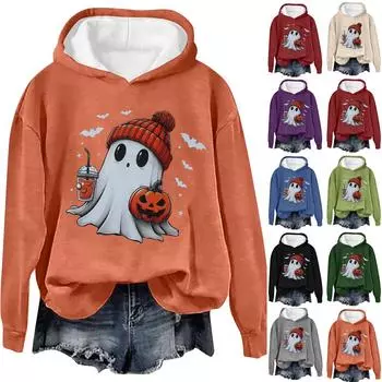 Женская модная повседневная толстовка с длинными рукавами и капюшоном на Хэллоуин с принтом призрачных букв L синий