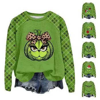 Женская модная повседневная толстовка с длинными рукавами и круглым вырезом с принтом L армия зеленый