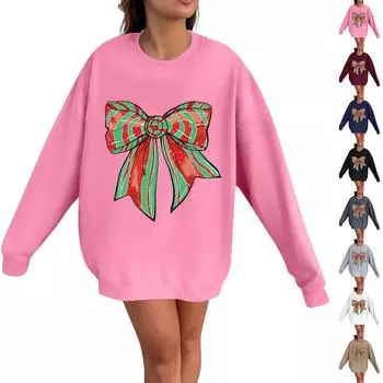 Женская модная повседневная толстовка с длинными рукавами и рождественским принтом с круглым вырезом S