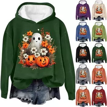 Женская модная повседневная толстовка с длинными рукавами и капюшоном на Хэллоуин с принтом призрачных букв XL чёрный