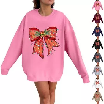 Женская модная повседневная толстовка с длинными рукавами и рождественским принтом с круглым вырезом S коричневый