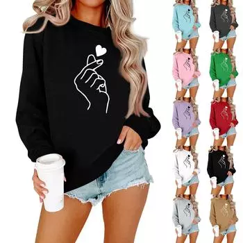 Женская модная повседневная толстовка с длинными рукавами и круглым вырезом с принтом ко Дню святого Валентина XXL