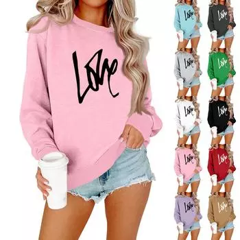 Женская модная повседневная толстовка с длинными рукавами и круглым вырезом с принтом ко Дню святого Валентина XXXL розовый