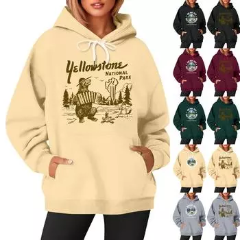 Женская модная повседневная толстовка с длинными рукавами и принтом, свободная толстовка с капюшоном XL