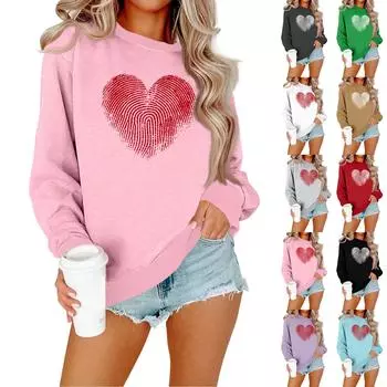 Женская модная повседневная толстовка с длинными рукавами и круглым вырезом с принтом ко Дню святого Валентина S