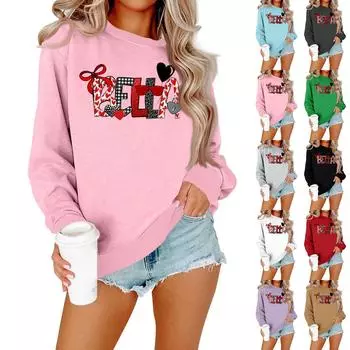 Женская модная повседневная толстовка с длинными рукавами и круглым вырезом с принтом ко Дню святого Валентина S зелёный