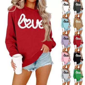 Женская модная повседневная толстовка с длинными рукавами и круглым вырезом с принтом ко Дню святого Валентина L чёрный