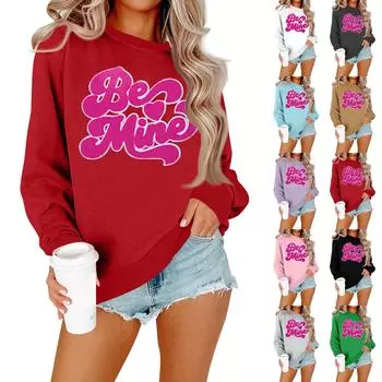 Женская модная повседневная толстовка с длинными рукавами и круглым вырезом с принтом ко Дню святого Валентина XXL красный