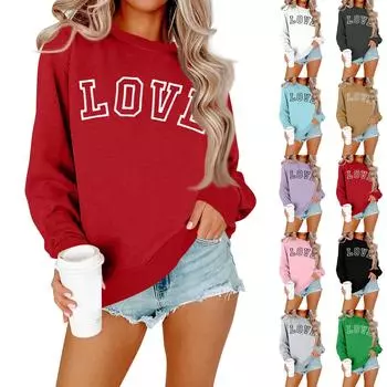 Женская модная повседневная толстовка с длинными рукавами и круглым вырезом с принтом ко Дню святого Валентина M