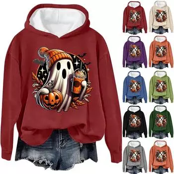Женская модная повседневная толстовка с длинными рукавами и капюшоном на Хэллоуин с принтом призрачных букв L