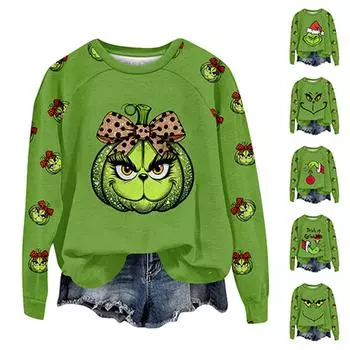 Женская модная повседневная толстовка с длинными рукавами и круглым вырезом с принтом S зелёный