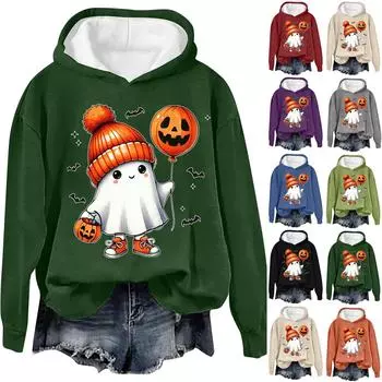 Женская модная повседневная толстовка с длинными рукавами и капюшоном на Хэллоуин с принтом призрачных букв XXL фиолетовый