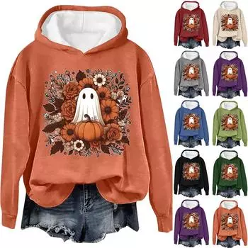 Женская модная повседневная толстовка с длинными рукавами и капюшоном на Хэллоуин с принтом призрачных букв M