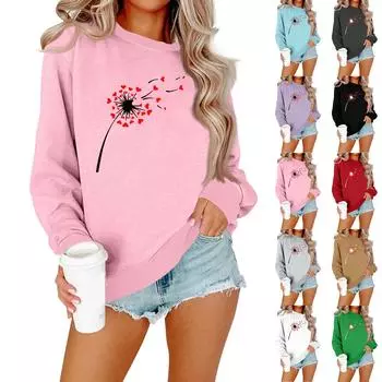 Женская модная повседневная толстовка с длинными рукавами и круглым вырезом с принтом ко Дню святого Валентина XXL розовый