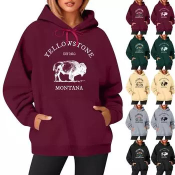 Женская модная повседневная толстовка с длинными рукавами и принтом, свободная толстовка с капюшоном L армия зеленый