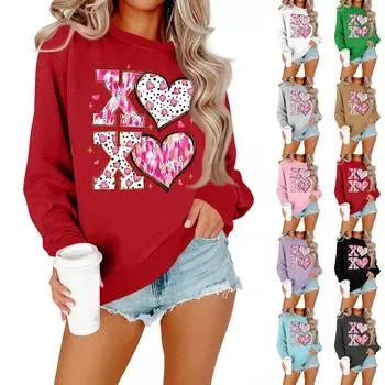 Женская модная повседневная толстовка с длинными рукавами и круглым вырезом с принтом ко Дню святого Валентина S