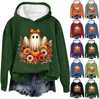 Женская модная повседневная толстовка с длинными рукавами и капюшоном на Хэллоуин с принтом призрачных букв L бежевый