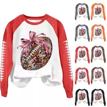 Женская модная повседневная толстовка с длинными рукавами и принтом в виде бейсболки с цветными блоками и круглым вырезом XXXL коричневый