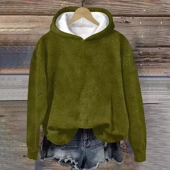 Женская модная повседневная толстовка с капюшоном и длинным рукавом из однотонной фланели L армия зеленый