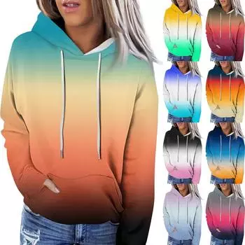 Женская модная повседневная толстовка с капюшоном и градиентным принтом с длинным рукавом L чёрный