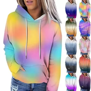 Женская модная повседневная толстовка с капюшоном и градиентным принтом с длинным рукавом L