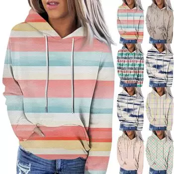 Женская модная повседневная толстовка с капюшоном и длинным рукавом с цветочным принтом в клетку S жёлтый