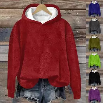 Женская модная повседневная толстовка с капюшоном и длинным рукавом из однотонной фланели L