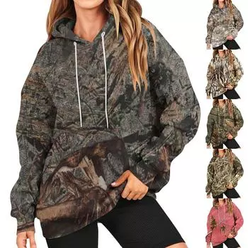 Женская модная повседневная толстовка с капюшоном и пуловером с длинными рукавами и забавным принтом L армия зеленый