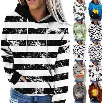 Женская модная повседневная толстовка с капюшоном и длинным рукавом с принтом на Хэллоуин S коричневый